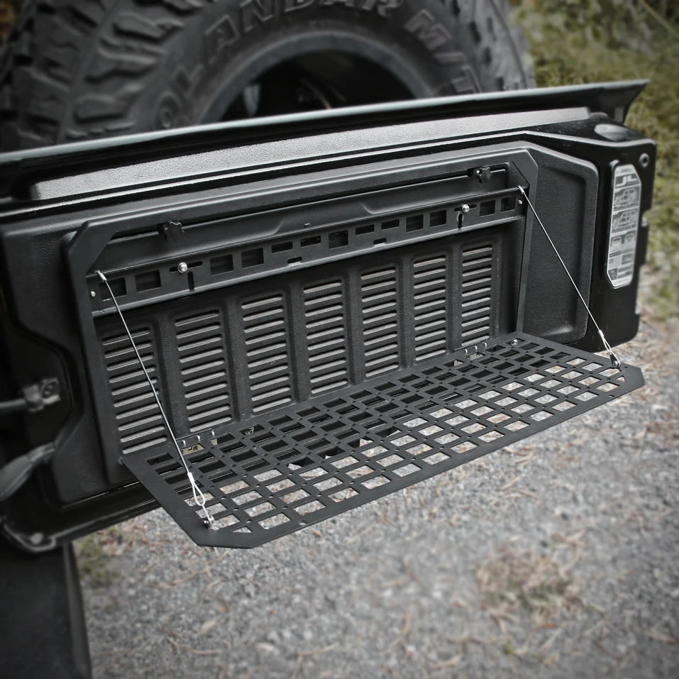 Tailgate Table Rear Foldable Cargo Shelf Aluminum Alloy Storage Shelf MOLLE Panel for Jeep Wrangler JK JKU and for JL JLU-1