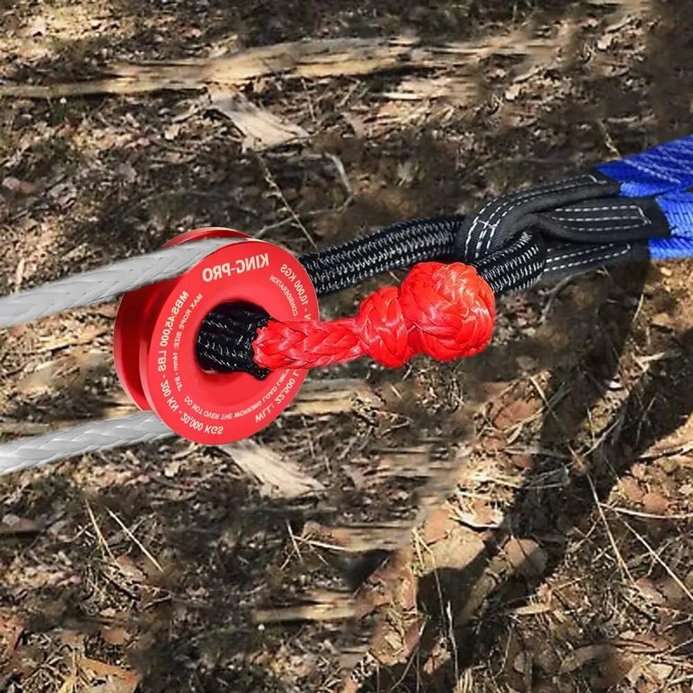 45000 Lbs Winch Snatch Recovery Ring ATV/UTV/SUV/Truck Off-Road Emergency Tool with Soft Shackle Pulley Towing Winch Block (Red)-5