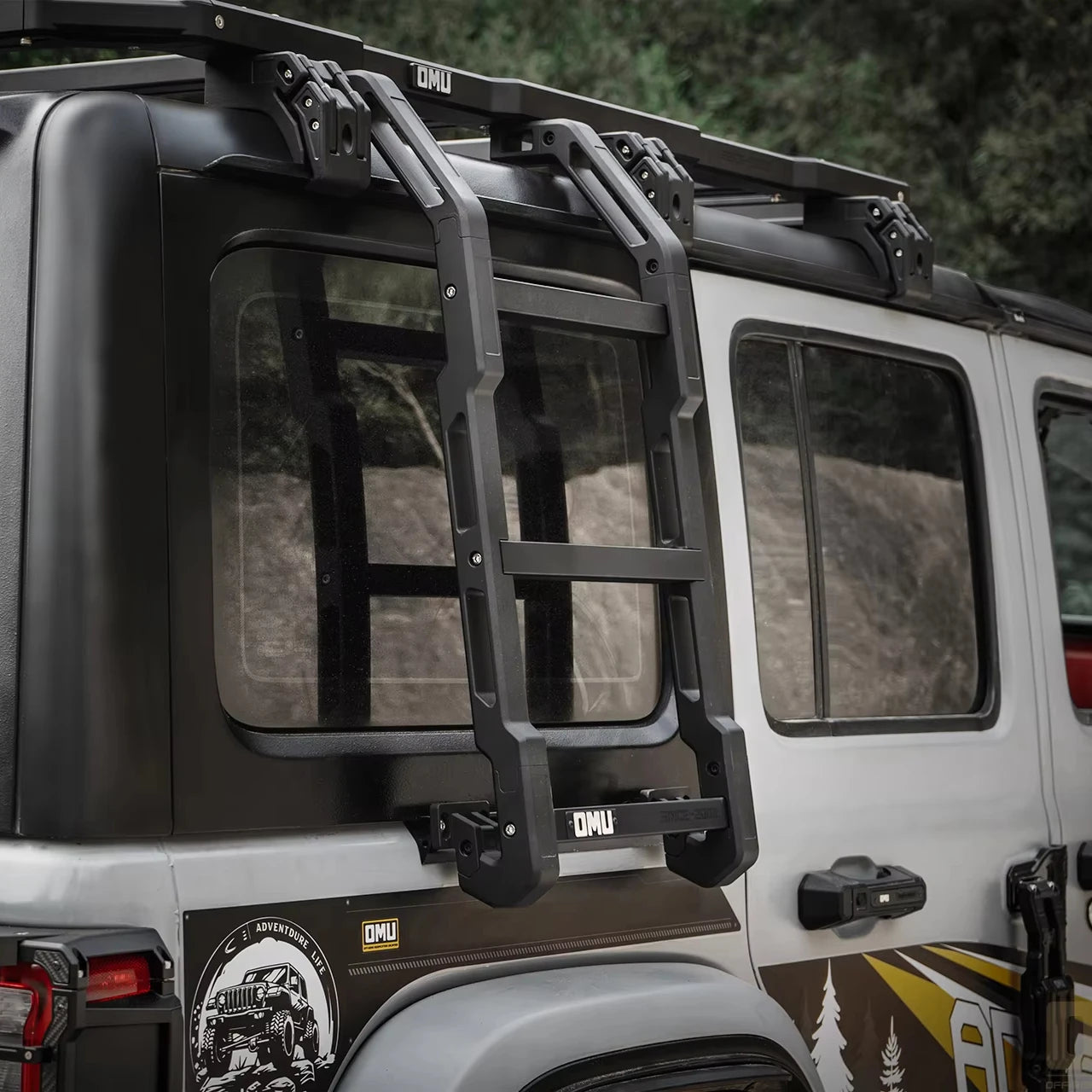 OMU New Design Rear Window Side Ladder for Jeep Wrangler JL Black Aluminum Ladder Off Road Accessories-0
