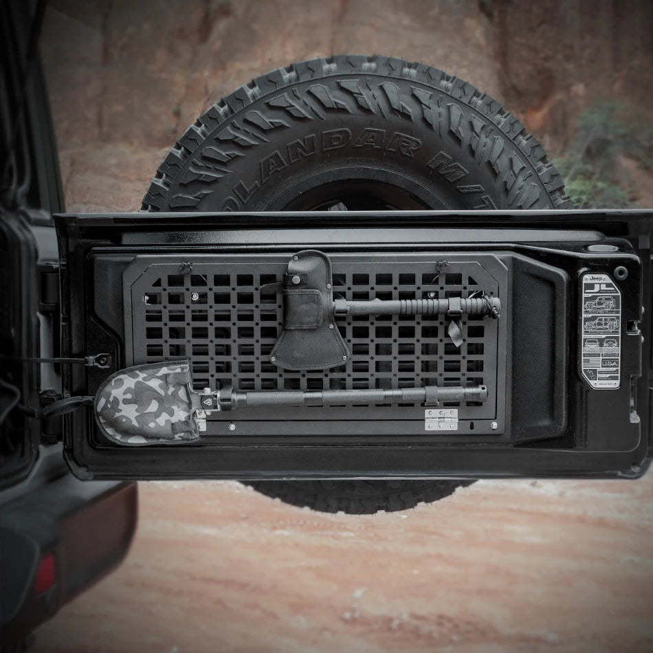 Tailgate Table Rear Foldable Cargo Shelf Aluminum Alloy Storage Shelf MOLLE Panel for Jeep Wrangler JK JKU and for JL JLU-3