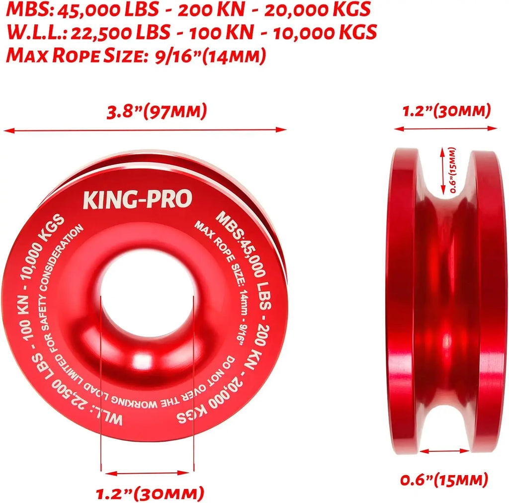 45000 Lbs Winch Snatch Recovery Ring ATV/UTV/SUV/Truck Off-Road Emergency Tool with Soft Shackle Pulley Towing Winch Block (Red)-3