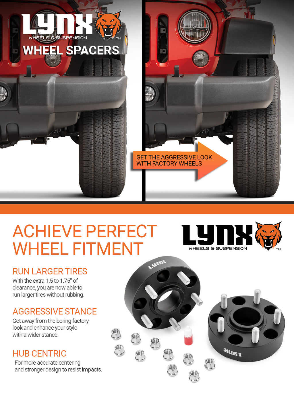 Lynx 1.75" Wheel Spacer Pair — 5x5 Bolt Pattern | M14x1.5 Studs