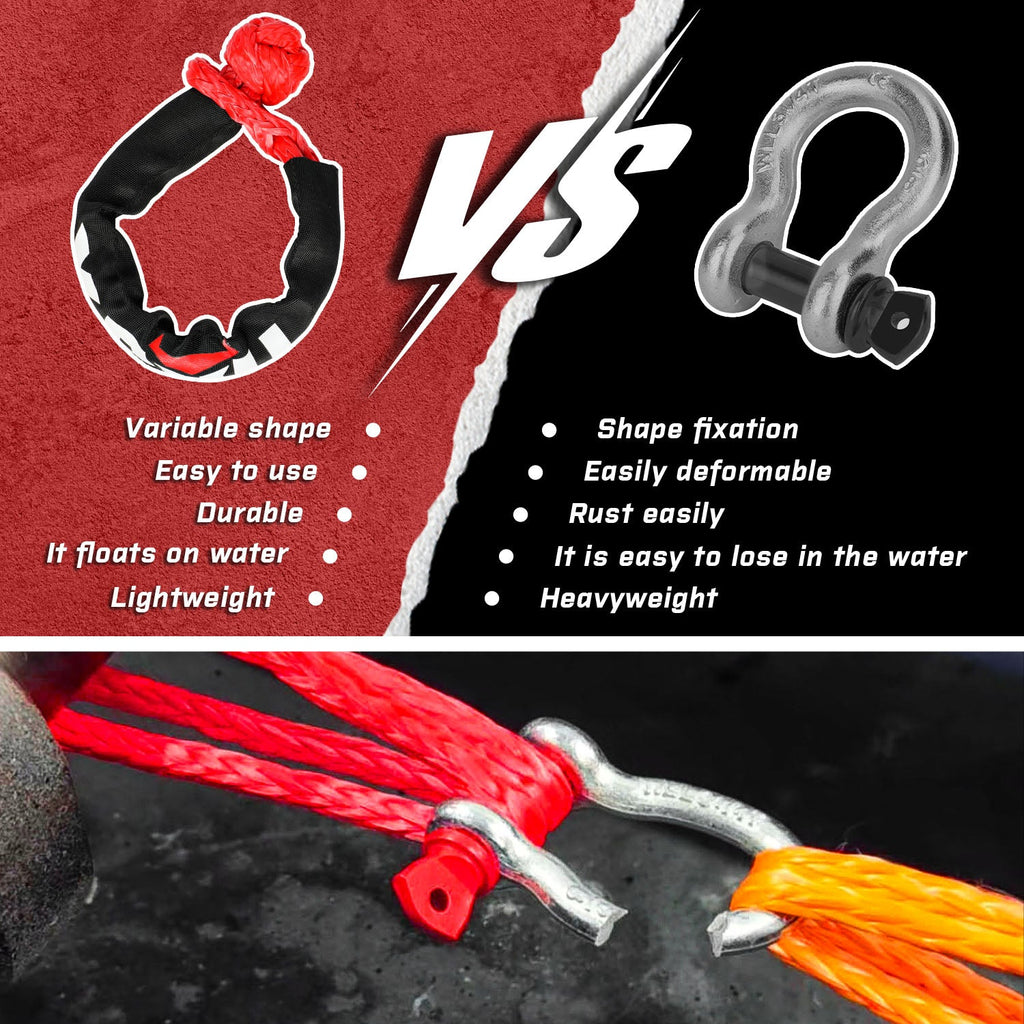 Recovery Ring Soft Shackle Kit Snatch Block Pulley Rope Snatch Ring