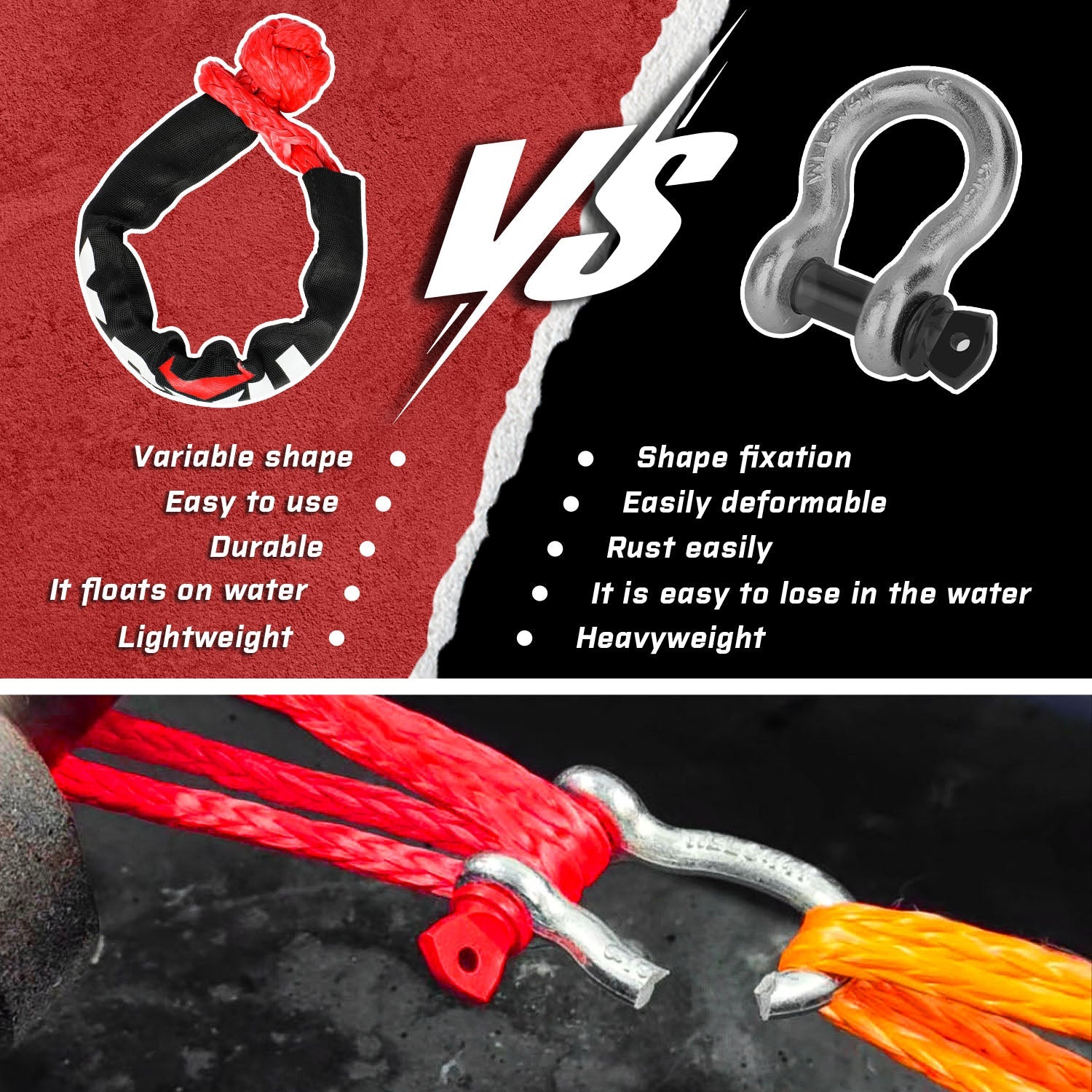 Recovery Ring Soft Shackle Kit Snatch Block Pulley Rope Snatch Ring