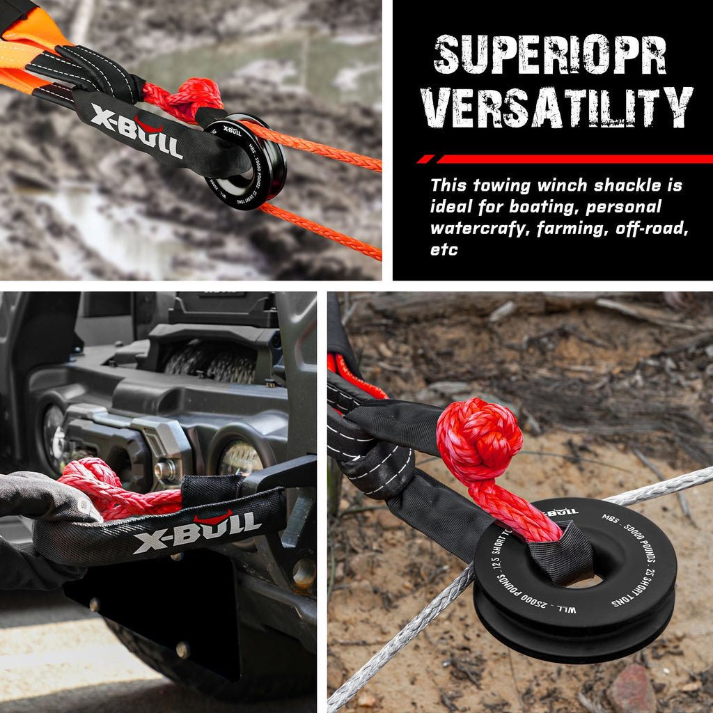 Recovery Ring Soft Shackle Kit Snatch Block Pulley Rope Snatch Ring