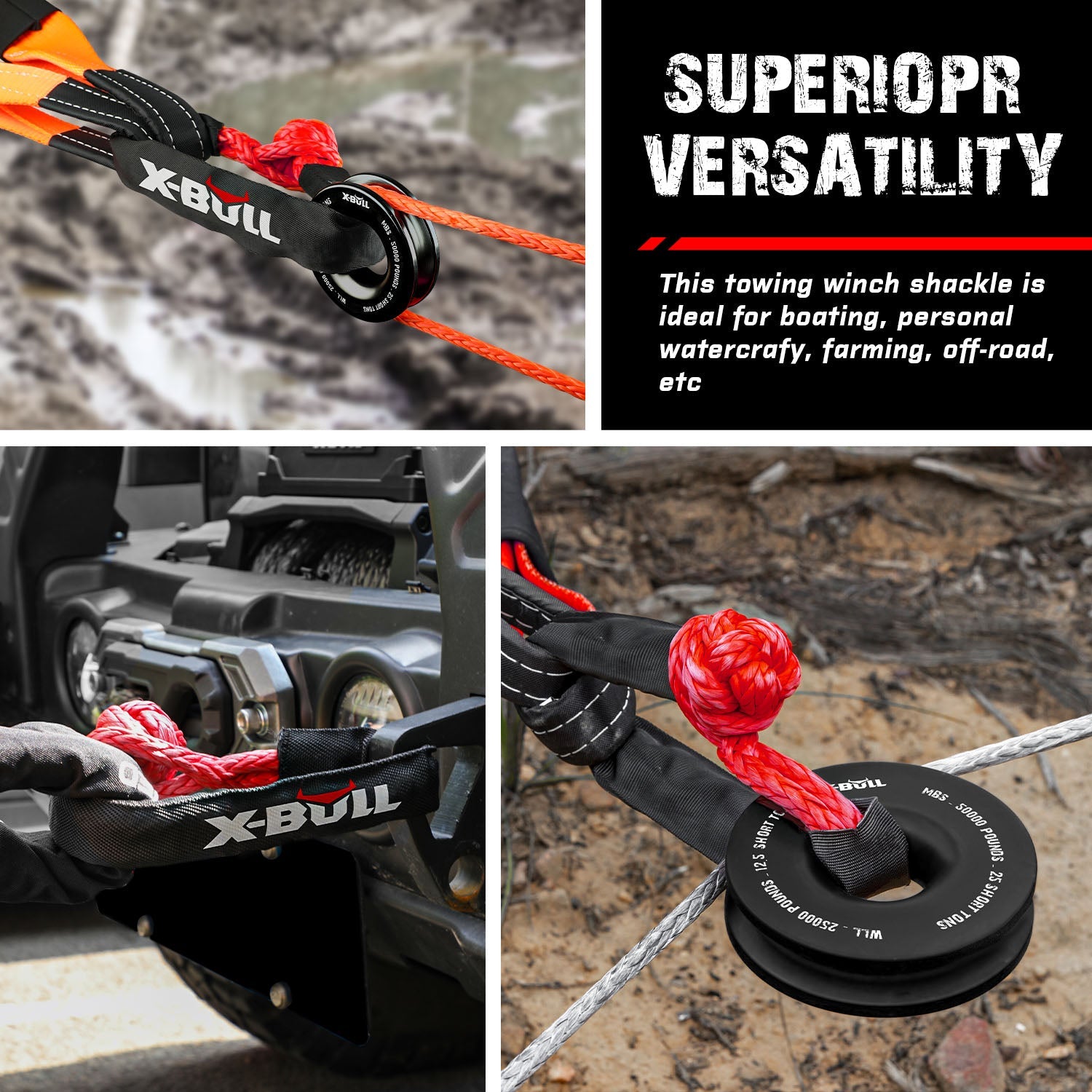 Recovery Ring Soft Shackle Kit Snatch Block Pulley Rope Snatch Ring