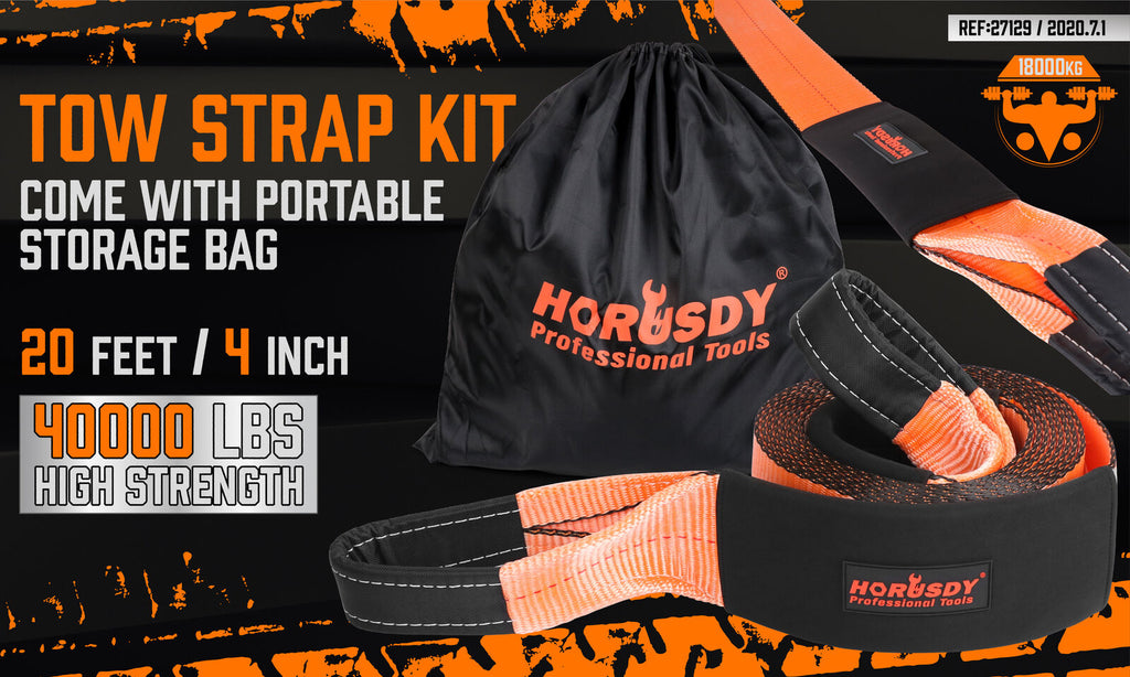 Heavy Duty Recovery Tow Straps Snatch Kit - 32,000 LBS Break Strength with D-Ring Shackles