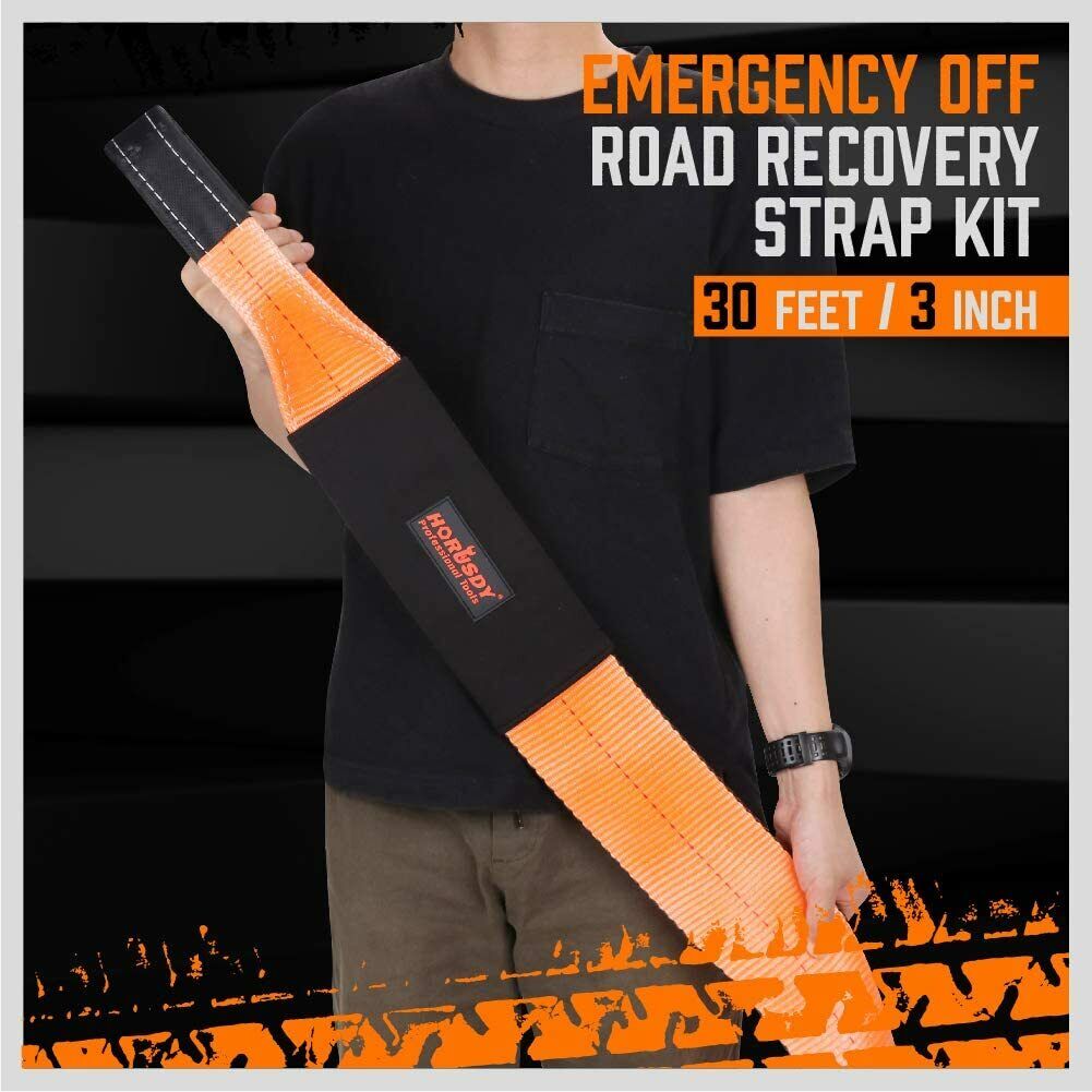 Heavy Duty Recovery Tow Straps Snatch Kit - 32,000 LBS Break Strength with D-Ring Shackles